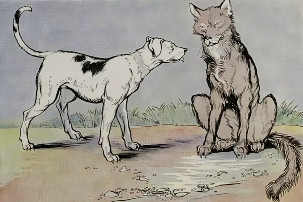 Басня про сытого Пса и голодного Волка