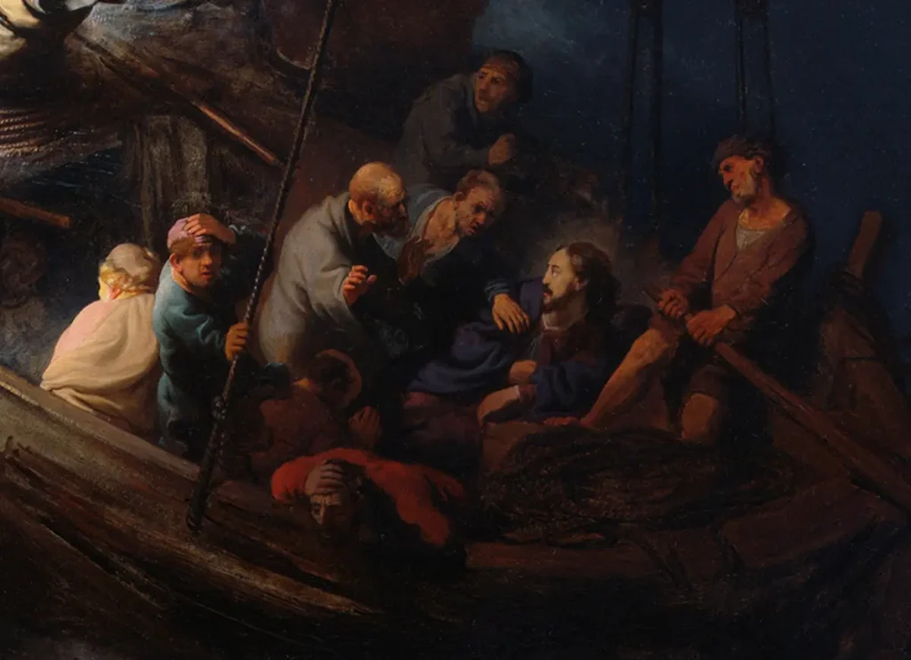 Деталь картины Рембрандта «Христос в бурю на Галилейском море», 1633 год. (Public Domain)