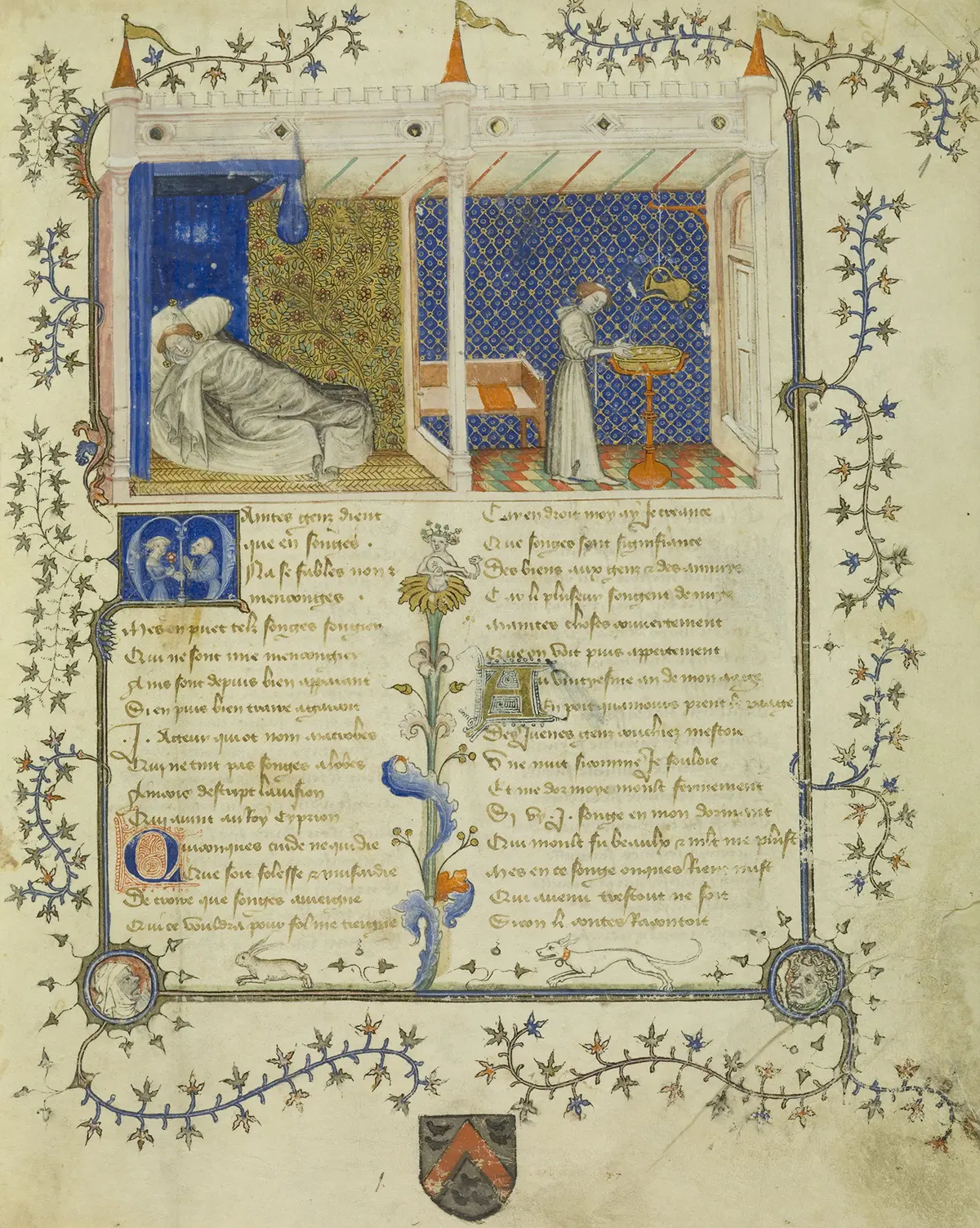 Лист из «Романа о розе», около 1390 года, Гийом де Лоррис и Жан де Мён. Чернила и краски на пергаменте; 11/8 дюйма на 9,6 дюйма. Национальная библиотека Польши, Варшава. (Public Domain)