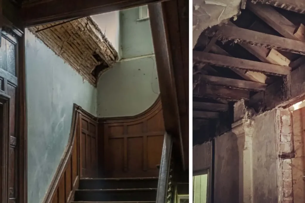 Разрушающийся интерьер дома. (Courtesy of Pitchford Estate) Супруги купили заброшенный 500-летний дом — и вот какой он стал после грандиозного ремонта