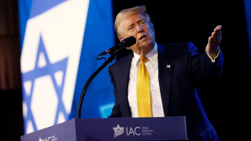 Дональд Трамп выступает с речью на Национальном саммите Израильско-Американского совета в отеле Washington Hilton в Вашингтоне 19 сентября 2024 года. (Kevin Dietsch/Getty Images) | Epoch Times Россия