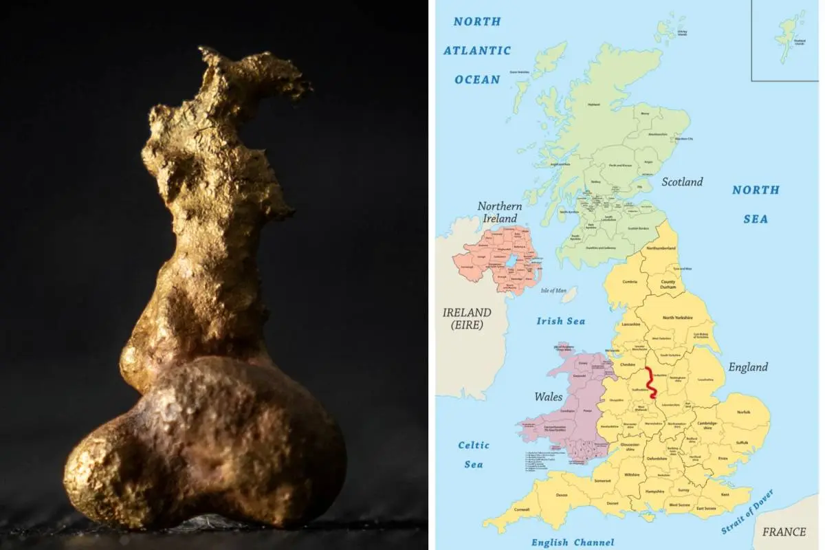 Британский охотник за сокровищами обнаружил золотой самородок, напоминающий очертания Великобритании