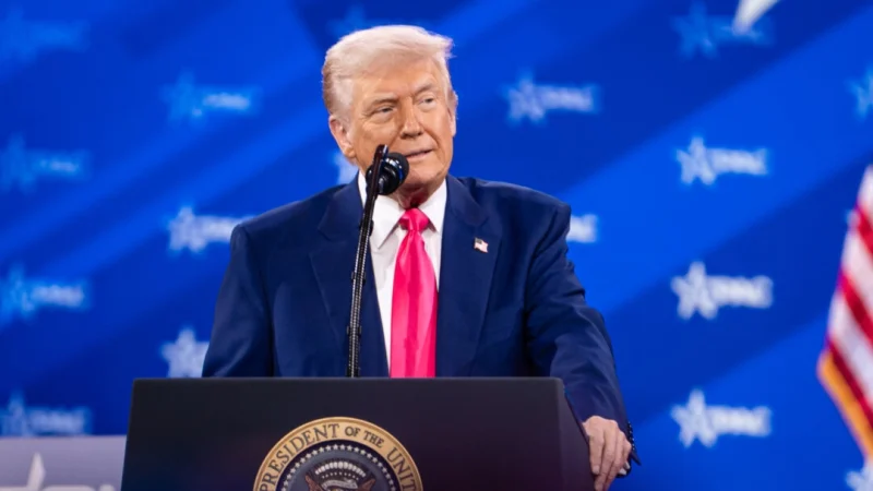 Президент Дональд Трамп выступает на ежегодном съезде CPAC в Оксон-Хилл, штат Мэриленд, 22 февраля 2025 года. (Madalina Vasiliu/The Epoch Times) | Epoch Times Россия