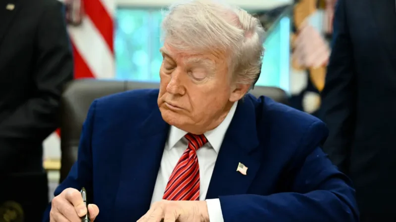 Президент Дональд Трамп подписывает указы в Овальном кабинете Белого дома в Вашингтоне 23 мая 2025 года. (Mandel Ngan/AFP via Getty Images) | Epoch Times Россия