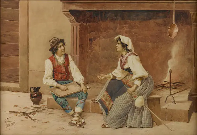 «У очага», Филиппо Индони. (Public Domain) Вордсворт о трогательных проявлениях любви