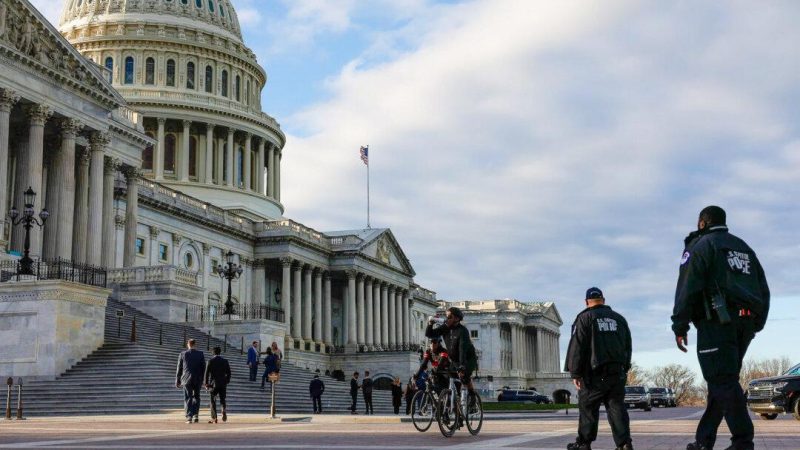 Офицеры полиции Капитолия США патрулируют восточную часть площади перед зданием Капитолия в Вашингтоне, округ Колумбия, 7 марта 2024 года. (Anna Moneymaker/Getty Images) | Epoch Times Россия