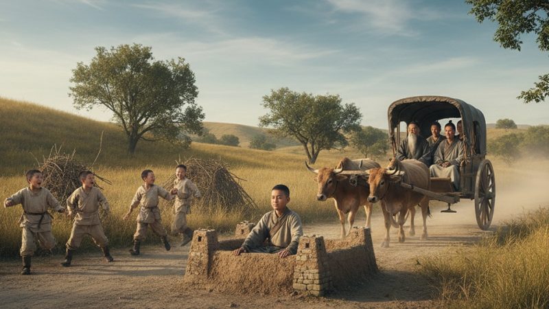 Однажды Конфуций путешествовал со своими учениками в повозке по просёлочной дороге. Неподалёку играли дети, строя замок из земли и камней. Когда повозка приблизилась, все разбежались, кроме одного мальчика. (Google Gemini) | Epoch Times Россия