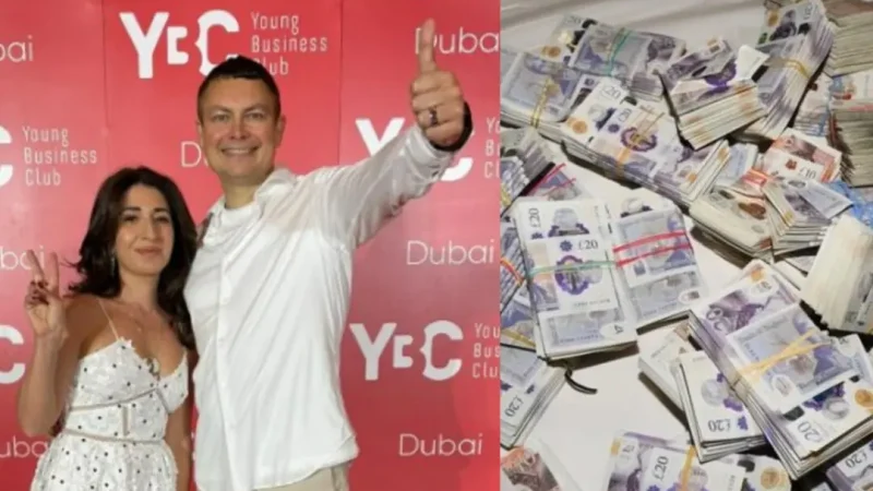 Джордж Росси и Елена Чиркинян, чья группа TGR была идентифицирована Национальным агентством по борьбе с преступностью Великобритании как подконтрольная России сеть по отмыванию денег, и (справа) часть возвращённых денег. (UK National Crime Agency) | Epoch Times Россия