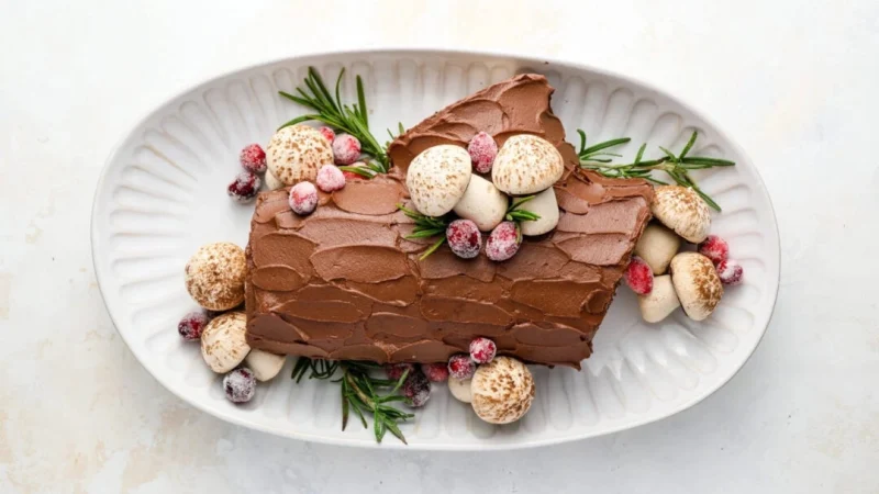Рождественское полено можно приготовить заранее, на вкус тортик так же хорош, как и на вид — идеальный вариант для праздничного десерта без лишних хлопот. (Jennifer Segal)