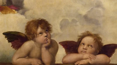 Фрагмент картины «Сикстинская Мадонна», около 1512–1513 гг., автор Рафаэль. Беззаботные херувимы