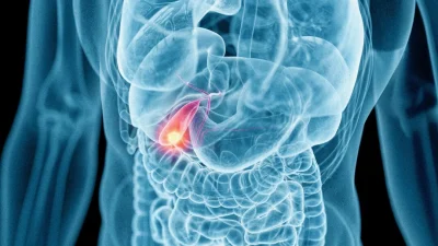 Схематичное изображение желчного пузыря и печени человека на фоне мужского торса.