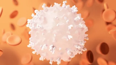 3D-модель лимфоцита в окружении эритроцитов в крови