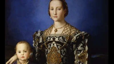 Фрагмент картины «Портрет Элеоноры ди Толедо с сыном Джованни», 1544–1545 гг., художник Бронзино. Галерея Уффици, Флоренция.
