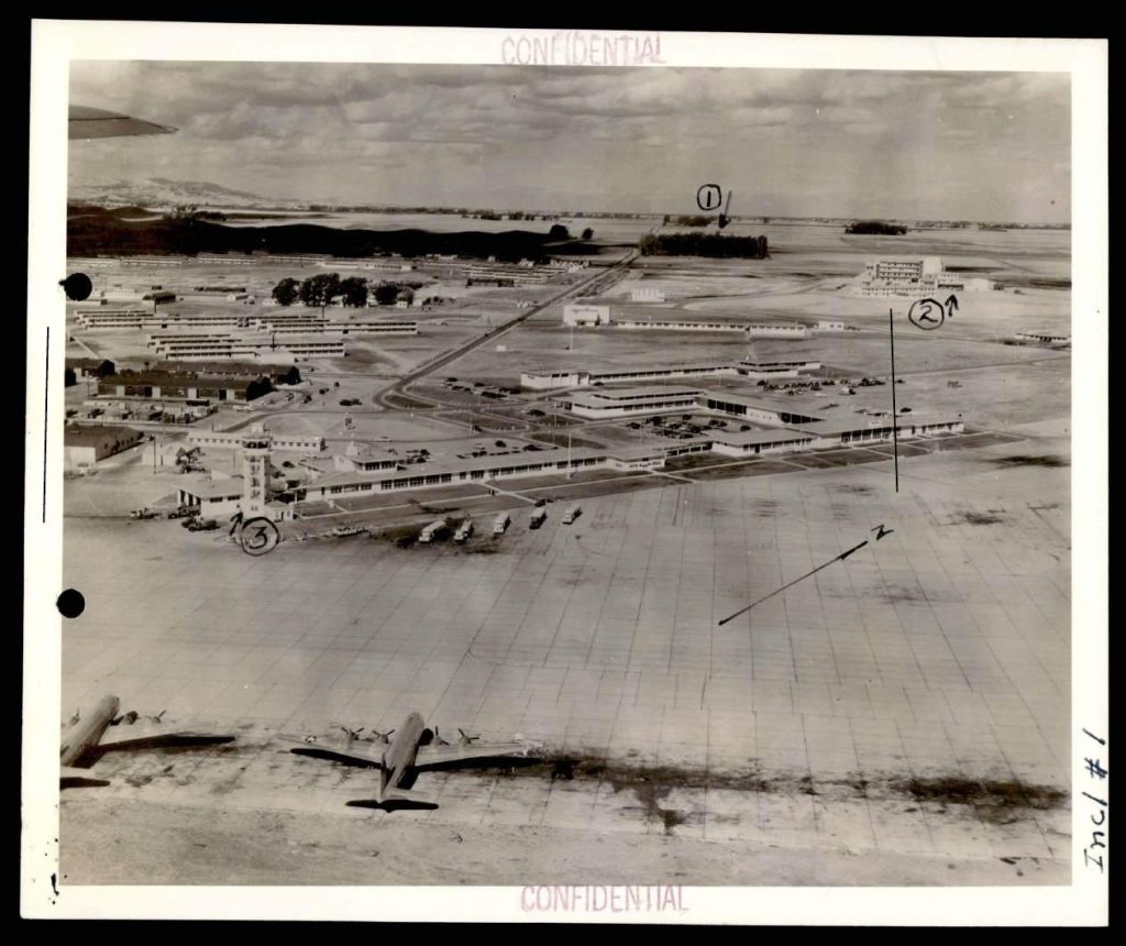 Авиабаза Фэрфилд-Суисун, Калифорния, 1948 год. Аэрофотосъёмка с отметками мест наблюдения. Рассекречено в рамках программы PURSUE.