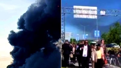 ПМЭФ в Петербурге на фоне дыма над городом