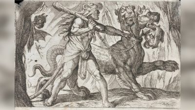 «Цербер и Геракл». Офорт Антонио Темпеста (Флоренция, Италия, 1555–1630). Музей искусств округа Лос-Анджелес.