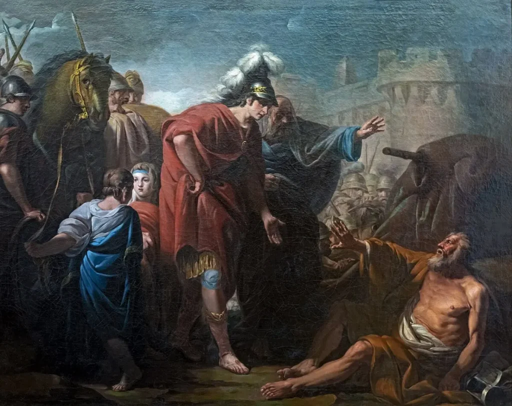 «Александр и Диоген», 1763 год, автор Жак Гамлен. Холст, масло; 113 см на 143 см. Музей изящных искусств Каркасона, Франция.