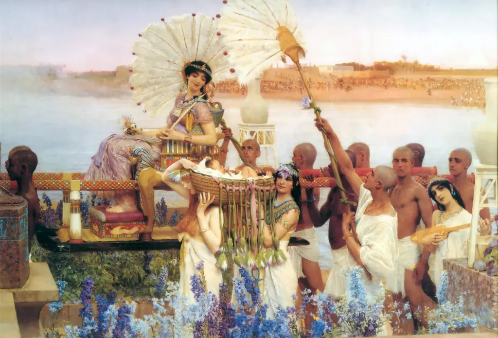 «Нахождение Моисея», 1904–1905 годы, Лоуренс Альма‑Тадема. Масло на холсте; 136,5 × 213,4 см. Частная коллекция.
