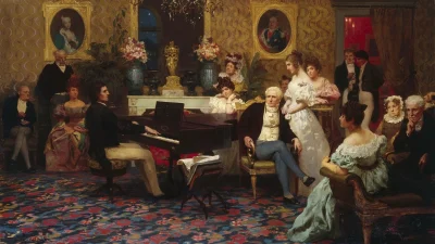 Концерт Шопена, 1887 год, Генрик Семирадзкий. Шопен почти полностью посвятил себя фортепиано и, как говорят, совершил революцию в фортепианной музыке.