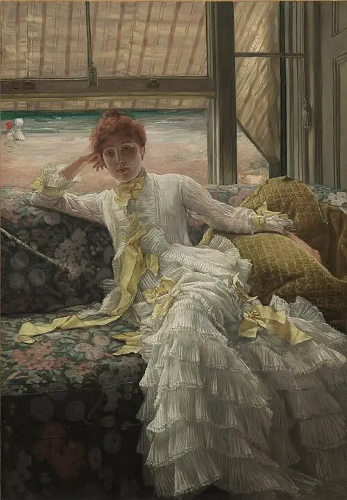 «У моря», 1878 год, Джеймс Тиссо. Натуральные, свободно сплетённые волокна, такие как хлопок и лён, позволяли телу дышать и гораздо лучше отводили тепло, чем современные синтетические ткани.