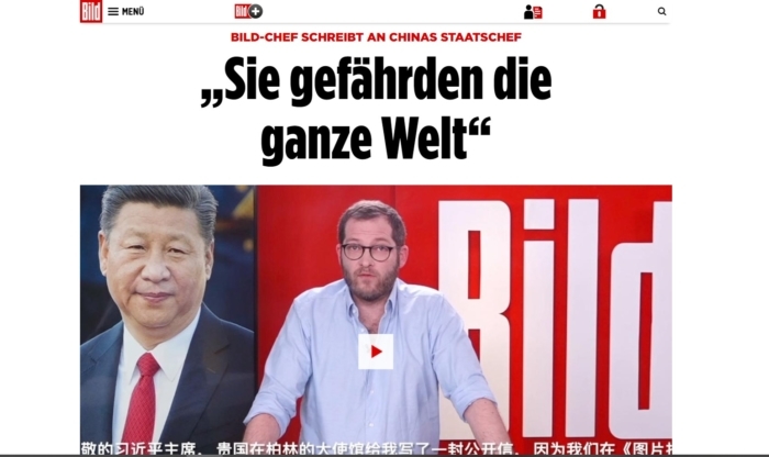 Главный редактор крупнейшей немецкой газеты Bild опубликовал обращение к Си Цзиньпину: «Вы подвергаете опасности мир»